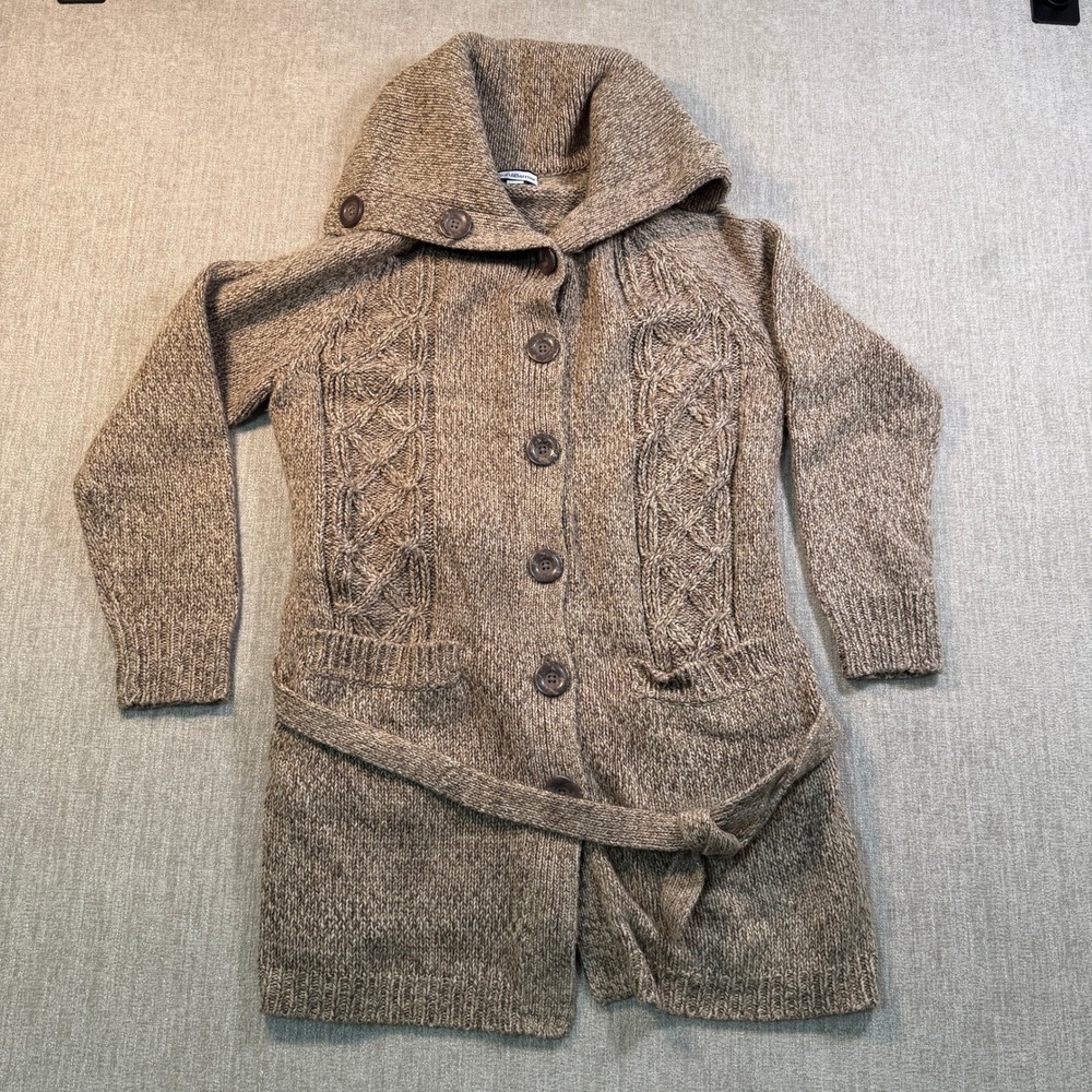 Croft & Barrow Brown Marl Cable Knit Button Front Belted Cardigan Sweater Large